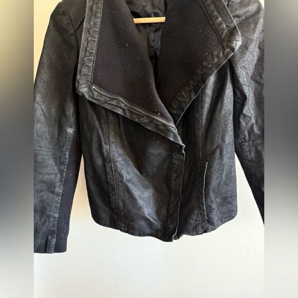 Nicole Miller Women’s Black Leather Jacket Textured Asymmetrical Jacket, size XS - Picture 9 of 13